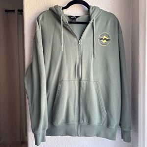 Billabong Surf Graphic Mens L Zip Up Hoodie Sage Green Fleece Logo Sweatshirt